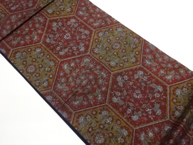 JAPANESE KIMONO / TSUMUGI TORTOISESHELL SHELL / FLORAL ARABESQUE PATTE